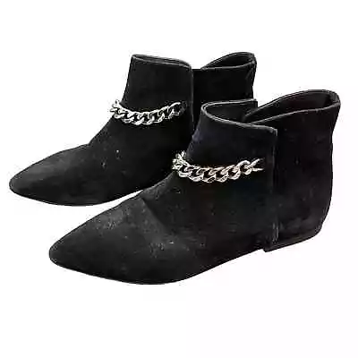 Tila March Paris Black Suede Leather Gold Chain Booties Boots Size 37 (US 7) • $50