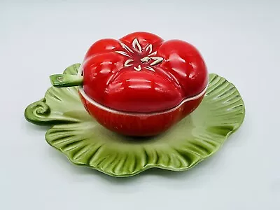Vintage Brad Keeler Tomato Lettuce Leaf Covered Condiment Bowl With Spoon • $79.99