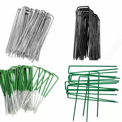 Garden Pegs Weed Barrier Membrane Pins Hooks Fabric Metal Staples U Pin • £0.99