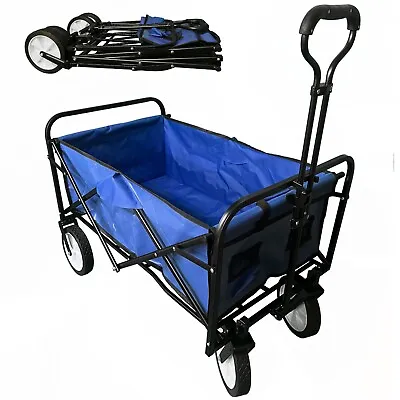 Folding Pull Along Wagon Cart Trolley Beach Camping Garden • £44.99