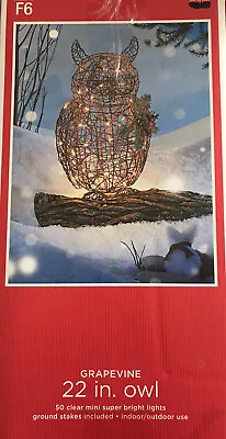 22” Grapevine Holiday Owl Prelight Steady Illuminating Brown Wire Plug 6’ Cord • $54.99