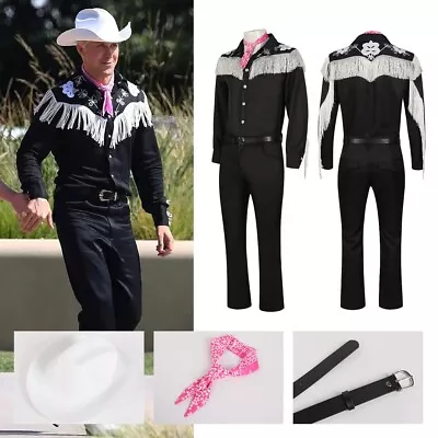 5PCS Men Barbie Movie Cowboy Ken Black Fringe Shirt Mens Halloween Costume • $56.98