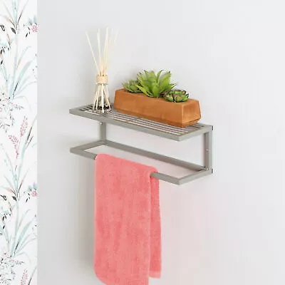 Steel Bath Wall Mount Slatted Towel Bar With Shelf Satin Nickel • $15.25