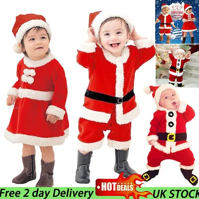 Kids Baby Christmas Santa Claus Cosplay Warm Outfits Fancy Dress Xmas Suits Gift • £9.91