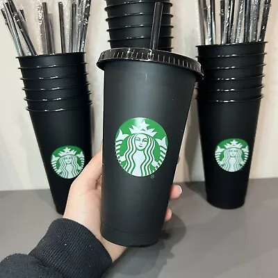 £4.99 • Buy Reusable Starbucks Cold Cup Tumbler-Black W/ Lid & Straw 24oz-NEXT DAY DISPATCH