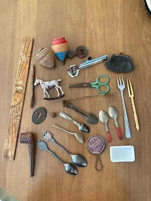 Lot Of Random Old Stuff From Grandpa's Drawer Inc 2 Spinning Tops Nadinola Lid • $60