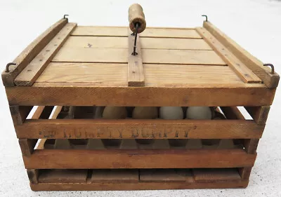 Vintage HUMPTY DUMPTY Owosso MFG Wood Egg Crate W/ 14 Fake Eggs & 3 Inserts • $59.99