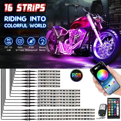 16PCS RGB Motorcycle LED Light Under Glow Neon Strip Bluetooth APP Control Kit • $38.98