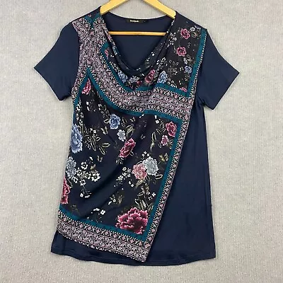 Desigual Top Womens Large Navy Blue Floral Layered Asymmetric Made In Spain • $24.95
