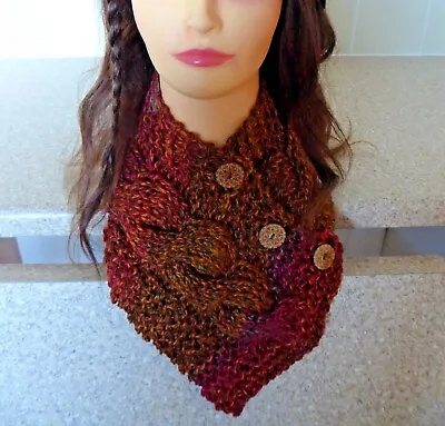 £4.95 • Buy Ladies Scarf/Cowl Neck Warmer Hand Knitted Cable Pattern.