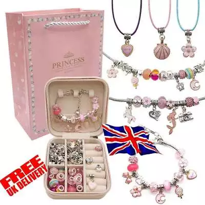 Girls Bracelet Making Kit Beads Jewellery Charms Pendant Set DIY Craft Kids Gift • £8.99