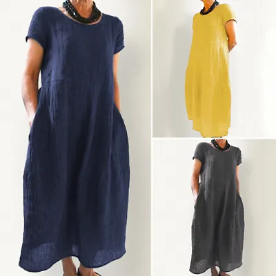 $18.04 • Buy ZANZEA Womens Summer Cotton Linen Sundress Holiday Party Swing Long Midi Dress