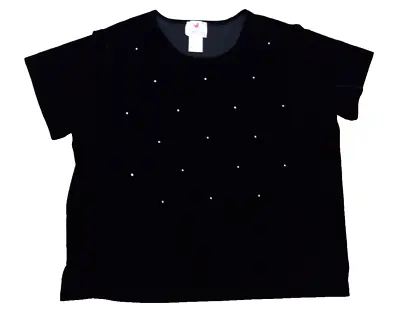 Quaker Factory Womens Short Sleeve Velvet Black Rhinestone Size 2X Top • $21.24