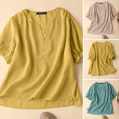 ZANZEA Women Summer Short Sleeve Tops Solid Baggy Casual Shirt Tee Blouse New • $17.45