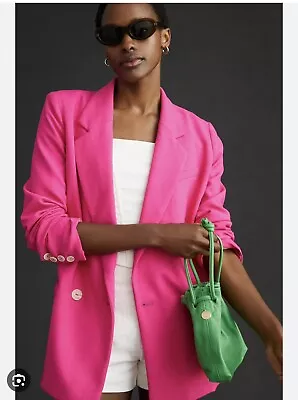 ZARA WOMEN'S FLOWY STRAIGHT CUT BLAZER IN NEON PINK Size XL New • $65