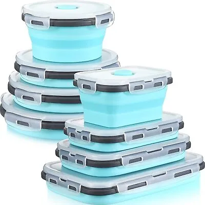 8 Pieces Collapsible Food Storage Containers Foldable Silicone Lunch Containers • £21.89