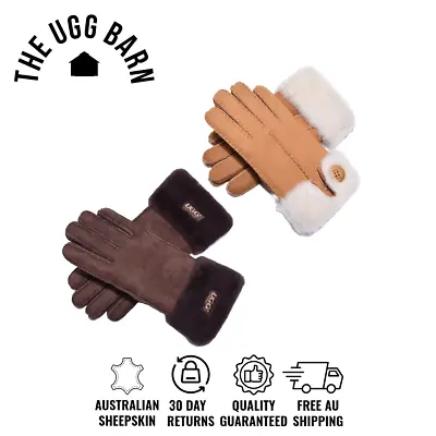 UGG Premium Sheepskin Button Gloves | Women | Chestnut Chocolate Ladies Gloves • £48.97