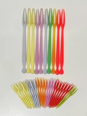 Retro Vintage 60s 70s Harlequin Plastic Savoury Cocktail FORK Set X 25 • $15