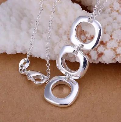 925 Sterling Silver Triple Hoop Pendant Necklace Chain Womens Ladies Gift • £5.35
