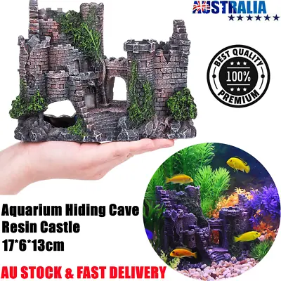 $16.99 • Buy Aquarium Fish Tank Ornament Decor Landscape Ancient Castle Tower Hide Cave Resin