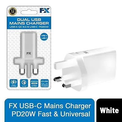 FX USB-C Mains Charger PD20W Fast & Universal Compatible White • £3.59
