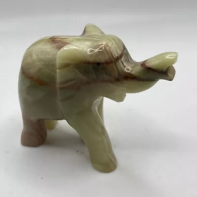 Vintage Carved Marble Onyx Stone Miniature Mini Elephant Trunk Up Figurine • £8