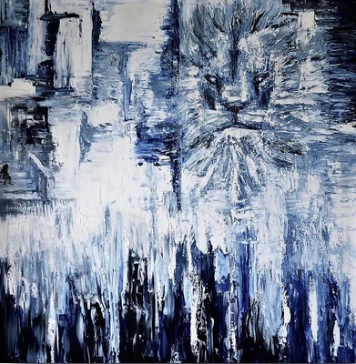 £125 • Buy SALE!!!!Blue & White Lion. Original Large Signed Oil On Canvas Painting The Hunt