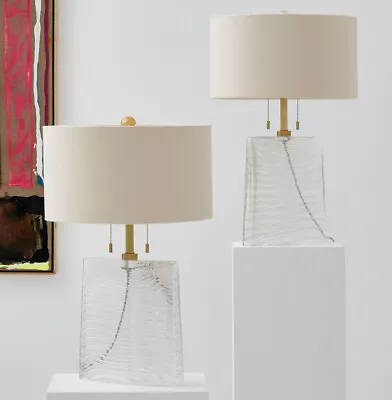 Pair Donghia Vela Murano Venice Italian Clear With Gold Venetian Glass Lamps • $1500