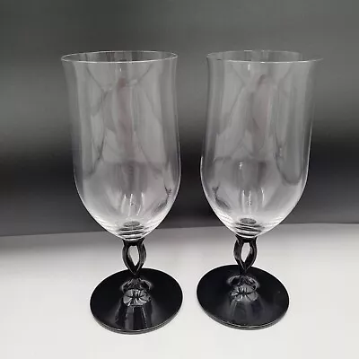 Two Mikasa Crystal Tuscan Black & Clear Pattern Iced Tea Goblet Glasses 8  Tall • $14.99