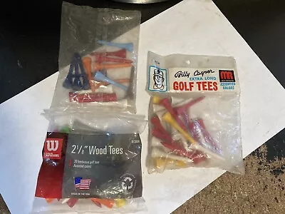 3 Unopened Bags Vintage Extra Long Billy Casper Wilson Colored Wood Golf Tees • $9.95