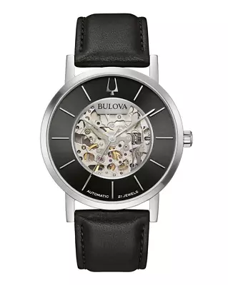 Bulova Automatic Black Dial Men's Watch Leather Band 96A279 • $190