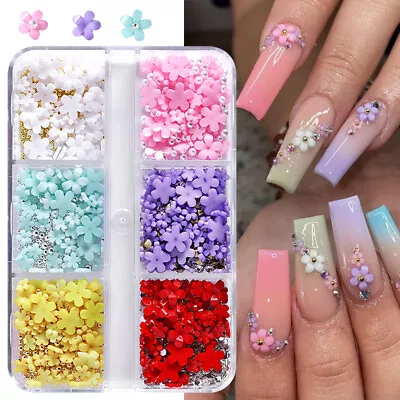 6 Grids/Box Cute 3D Nail Decoration Spring Flower Mixed Rhinestones Nail Art DIY • $3.60