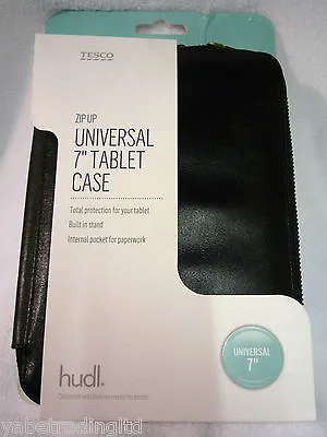 Universal 7  Black Leather Tablet Case Zip Fastening Stand Pocket Hudl Ipad New • £5.99