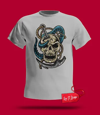 £8.99 • Buy Pirate Design Skull Snake Anchor T-shirt T Shirt Skull Tshirt Pirates T Shirt