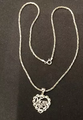 Diamond Cut 925 Sterling Silver Mom Heart Necklace 18” • $29.99