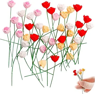 40Pcs Handmade 1:12 Scale Miniature Rose Bouquet DollHouse Flowers Plant Garden • $13.99