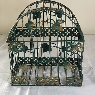 VTG Green Gold Leaf Metal Freestanding Birdcage With Swing Plant Holder 8  X 8  • $39.99