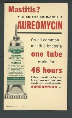 Ca 1953 Veterinary Medicine Aureomycin For Udder & Mastitis Pain By Lederle  • £13.14