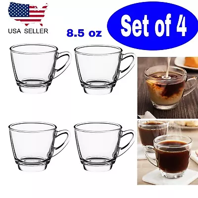 Set Of 4 Glass Coffee Cups Mugs With Handle Perfect For Latte Tea 8.5 OZ • $15.95