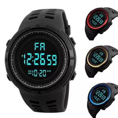 Men's Sports Watch LED Screen Large Digital Face Waterproof Military Wristwatch • £5.69