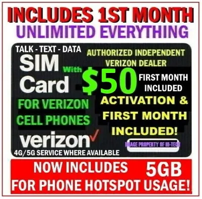 2  VERIZON SIMS   ✅ W/ $50 EACH INCLUDED UNLIMITED 5G/4G ✅ Ships Fast USA ! ✅ • $50