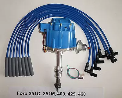 BIG BLOCK FORD HEI Distributor 351C 351M 400 429 460 + BLUE Spark Plug Wires USA • $129.95