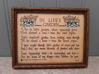 Vintage Volland Motto Print Circa 1913 In Life's Garden To Dear Mother Framed • $22.40