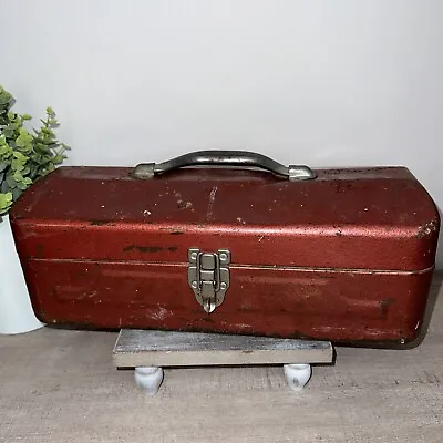 Vintage Red Metal Toolbox Fishing Tackle Box Craft Storage Box • $20