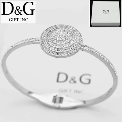 DG 6.5  Women's Stainless Steel Eternity Bangle Bracelet CZ Icy Bling+Box • $18.99