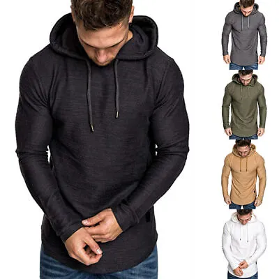 Men Slim Fit Long Sleeve Hooded Hoodie T-shirt Sweatshirt Casual Gym Sport Tops〕 • $17.94