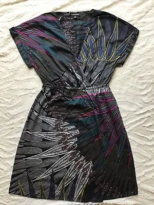 £5.99 • Buy Warehouse Peacock Feather Print Short Cotton Summer Dress - Sz 10