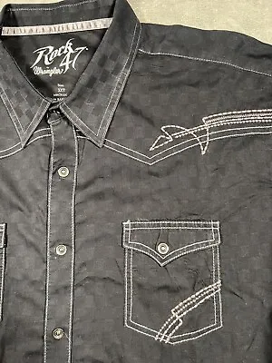 Wrangler Rock 47 Mens 3XT Metal Snap Button Long Sleeve Western Shirt Rockabilly • $27.99