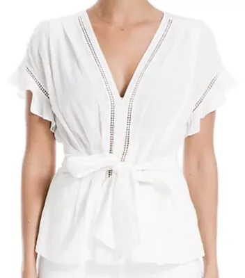 NWT MAXSTUDIO Cotton Ruffle Sleeve Top White Size L • $24.99