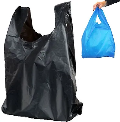 £4.59 • Buy Black Or Blue Plastic Carrier Bags Strong Medium Vest Shops Stalls Supermarkets